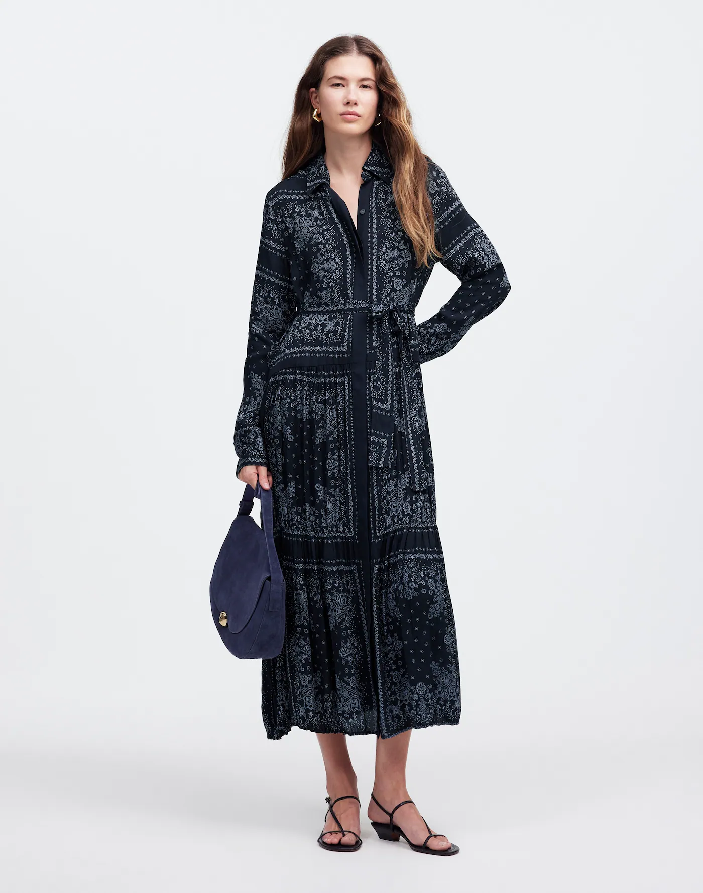 Madewell, Relaxed Long-Sleeve Tiered Midi Dress in Bandana