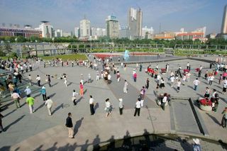 There was plenty of action in the main square in Xining this morning with the locals doing their morning exercises.