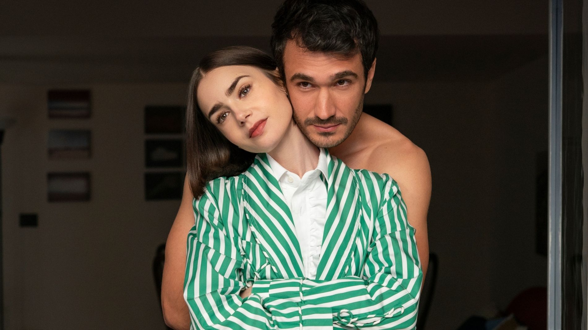 Emily in Paris wears a green and white striped blazer