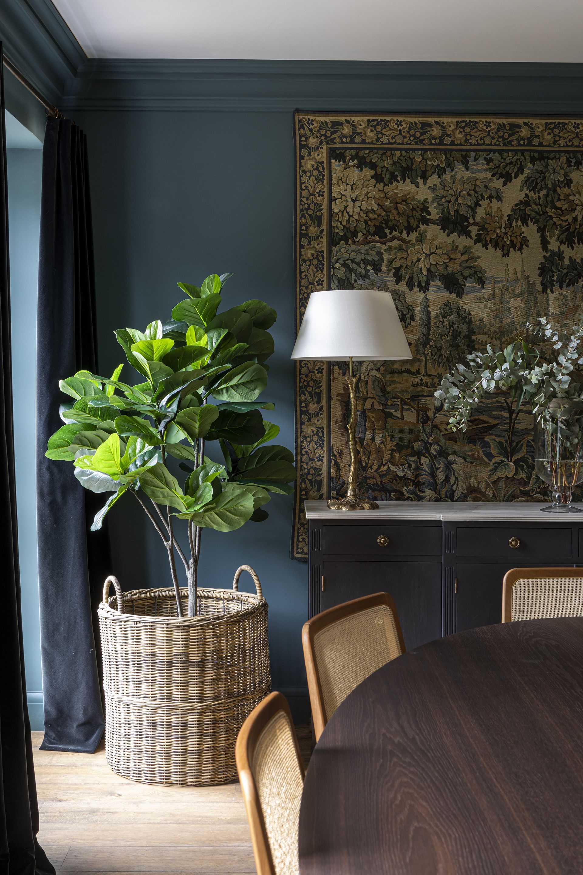 Greenery in a dark dining room