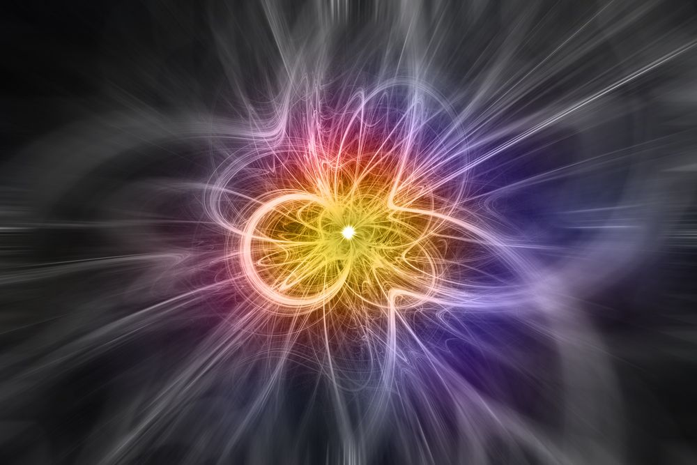 Illustration of high-energy particles colliding.