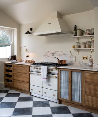 i-shaped kitchen with an original aga
