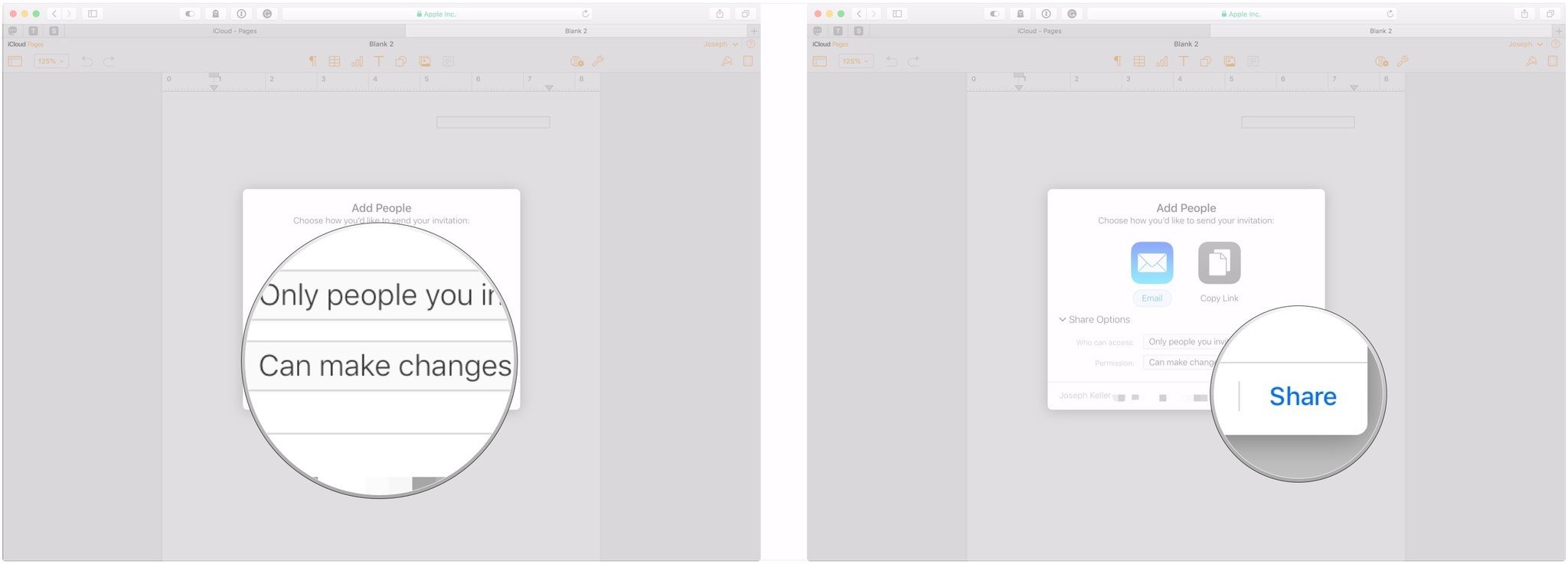 Use drop down, click SHare