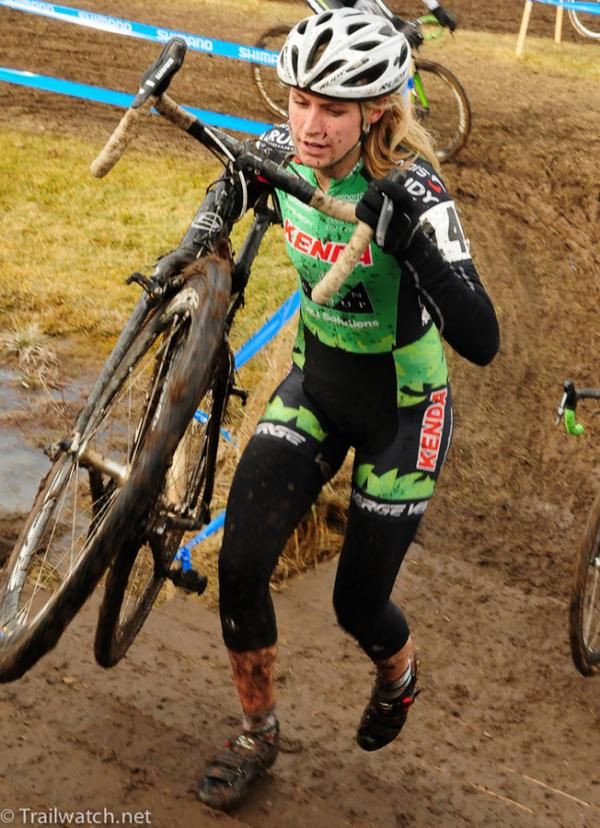 Ashley James (Kenda) leading the U23 women's race within a race.