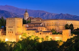 the alhambra in granada spain at night time