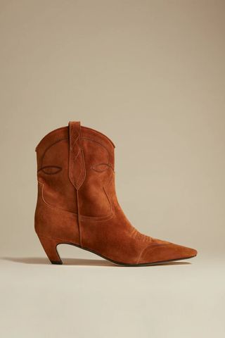 short suede cowboy boots in red