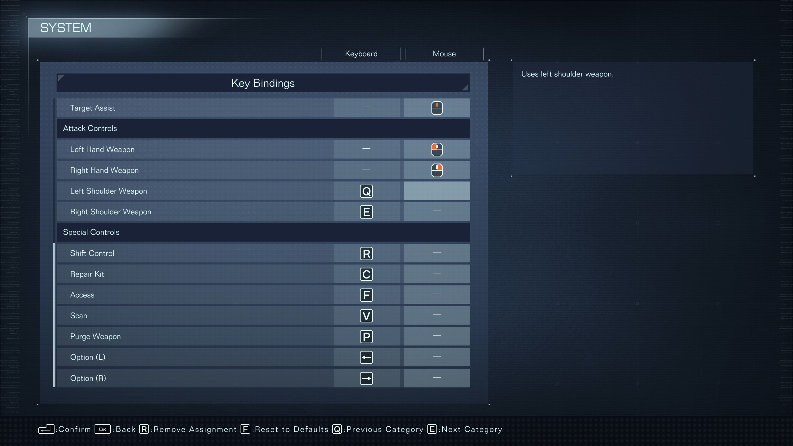 Armored Core 6 control options