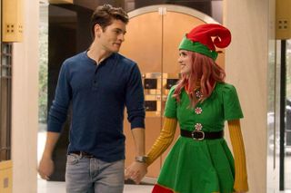 Laura Morano wears an elf costume and holds hands with Gregg Sulkin in 'A Cinderella Story': Christmas Wish'