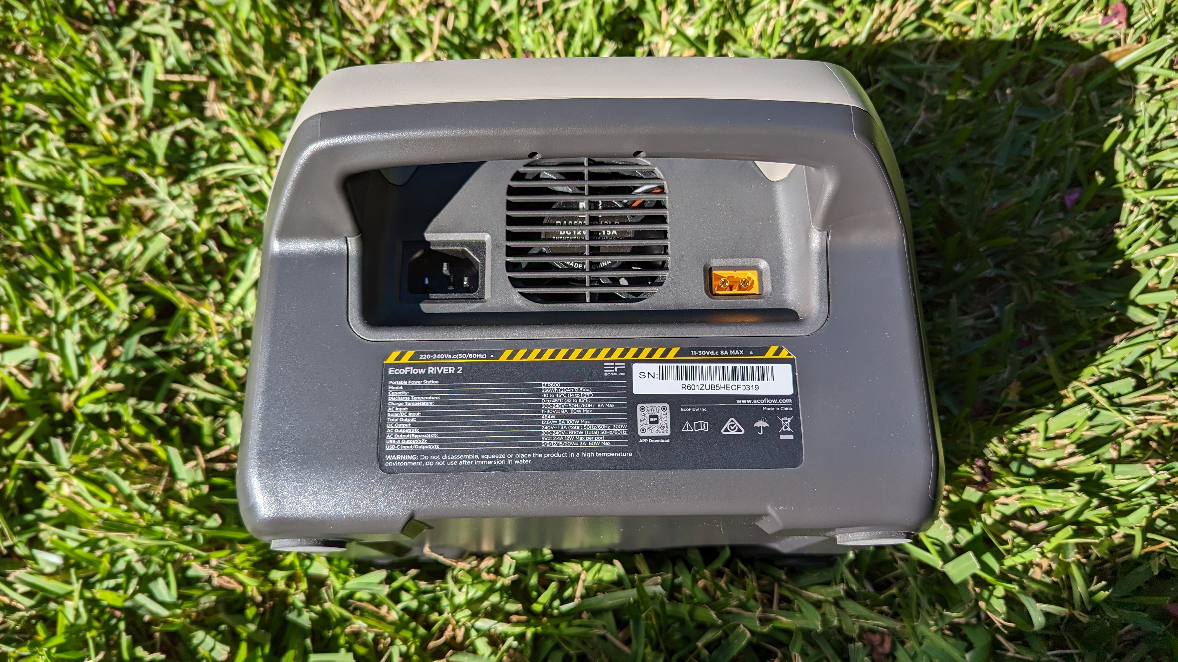 Ports on the rear of the EcoFlow River 2 portable power station