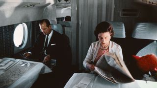 Prince Philip and Queen Elizabeth Aboard Airplane