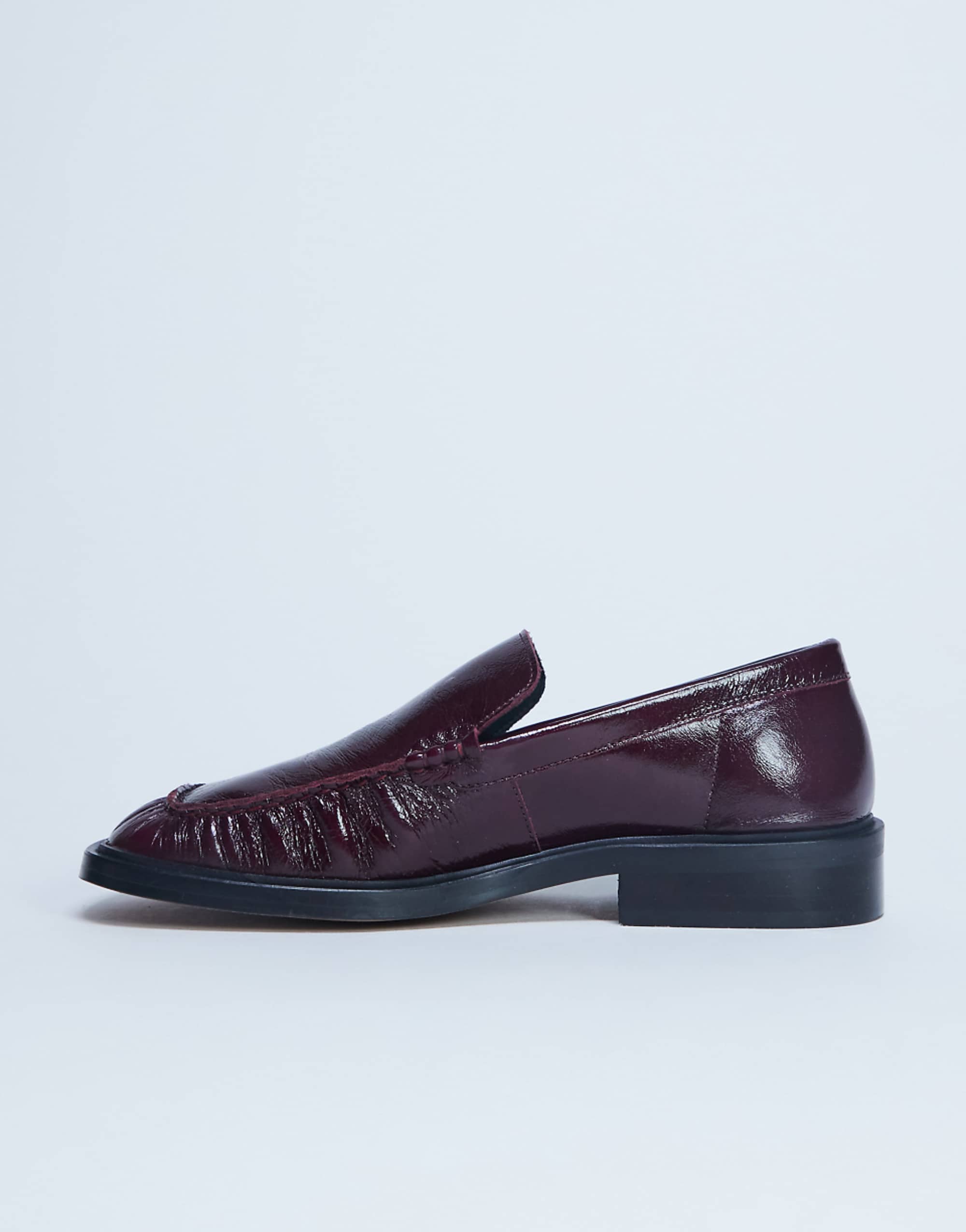 Topshop Clover Premium Real Leather Loafers With Ruched Details in Burgundy
