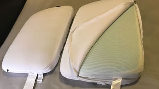 A pair of Casper Foam Pillows with Snow Technology, one with the cover unzipped