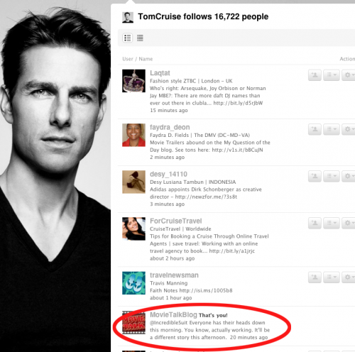 Tom Cruise follows Movie Talk on Twitter