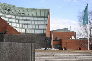 aalto university building exterior in brick