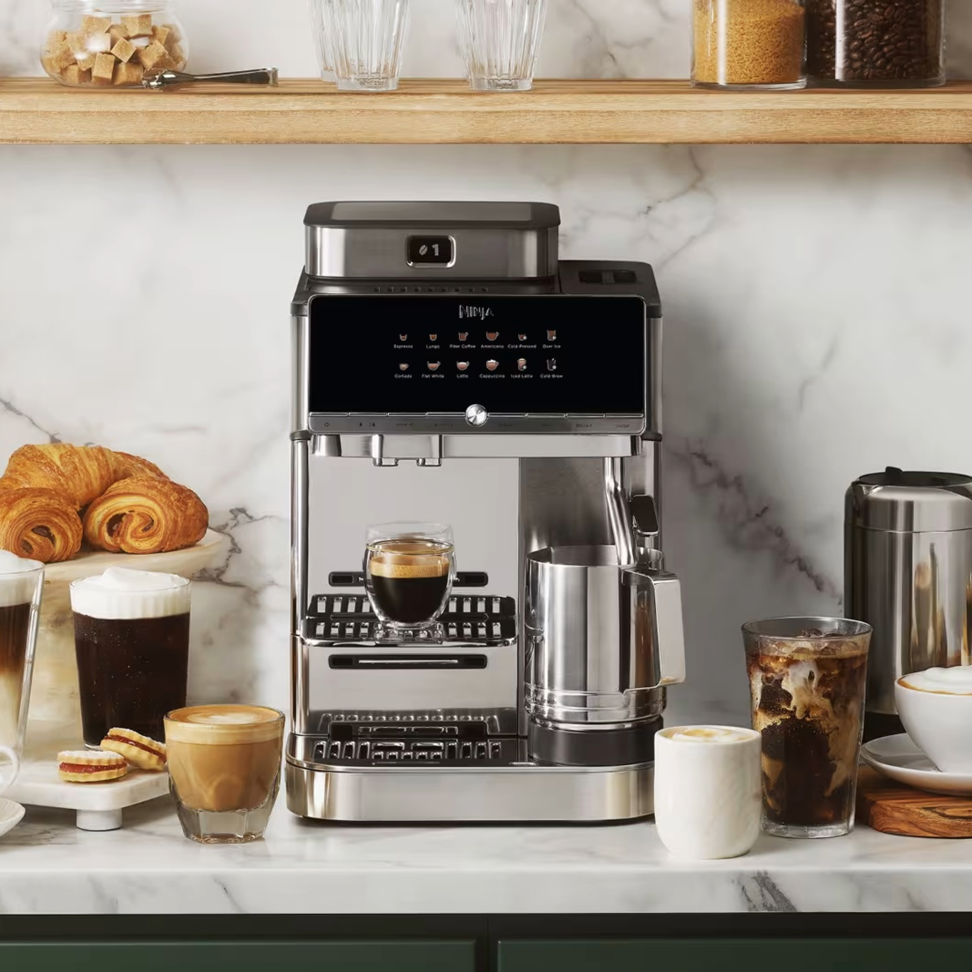 Ninja's AutoBarista Pro coffee machine in promotional images on a worktop