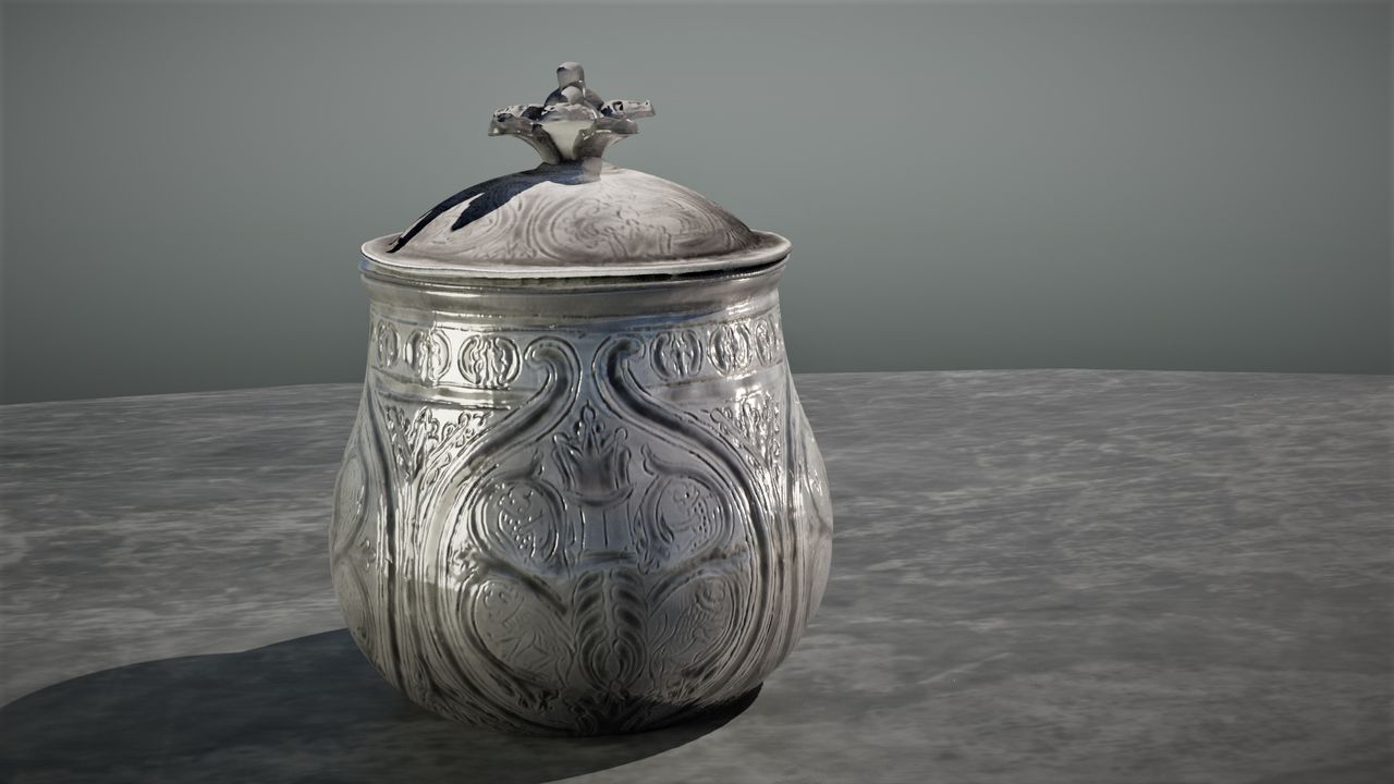 This ray-traced rendering shows the vessel found in the Galloway Hoard.
