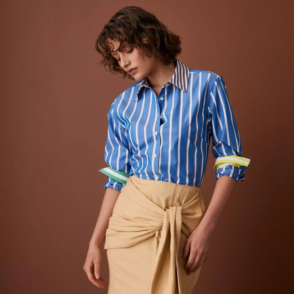 Women's Long Sleeve Poplin Button-Down Striped Shirt - Rosie Assoulin X Target Blue Xs