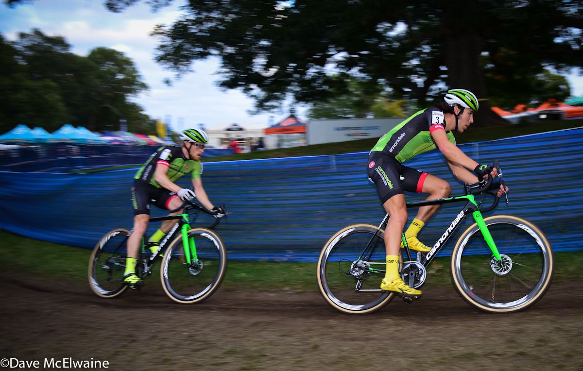 The Cannondale duo of Curtis White and Stephen Hyde with less than two laps remaining