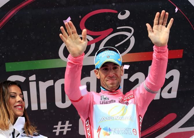 Race leader Vicenzo Nibali (Astana) on the podium
