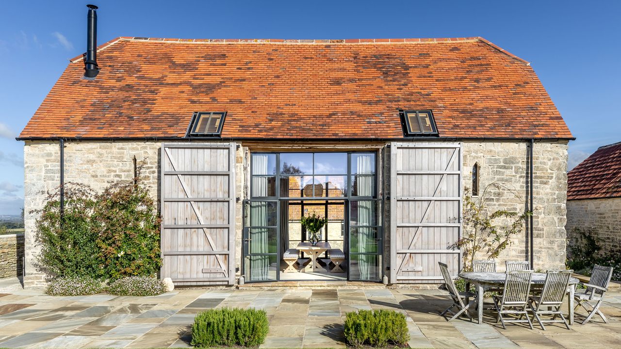 Exterior of 17th century barn in Dorset 