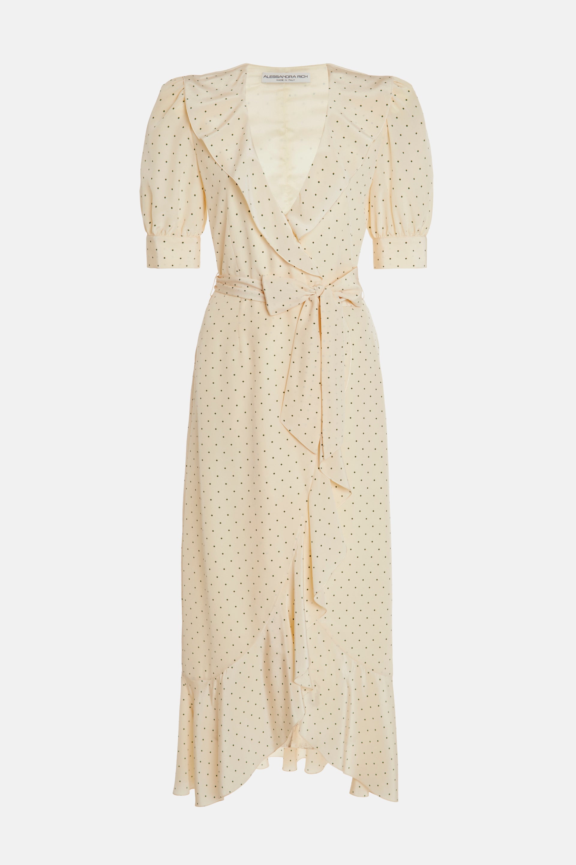Polka Dot Wrap Dress - 36 / Cream-Green