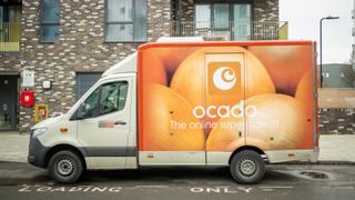 Ocado delivery truck on residential street in west London