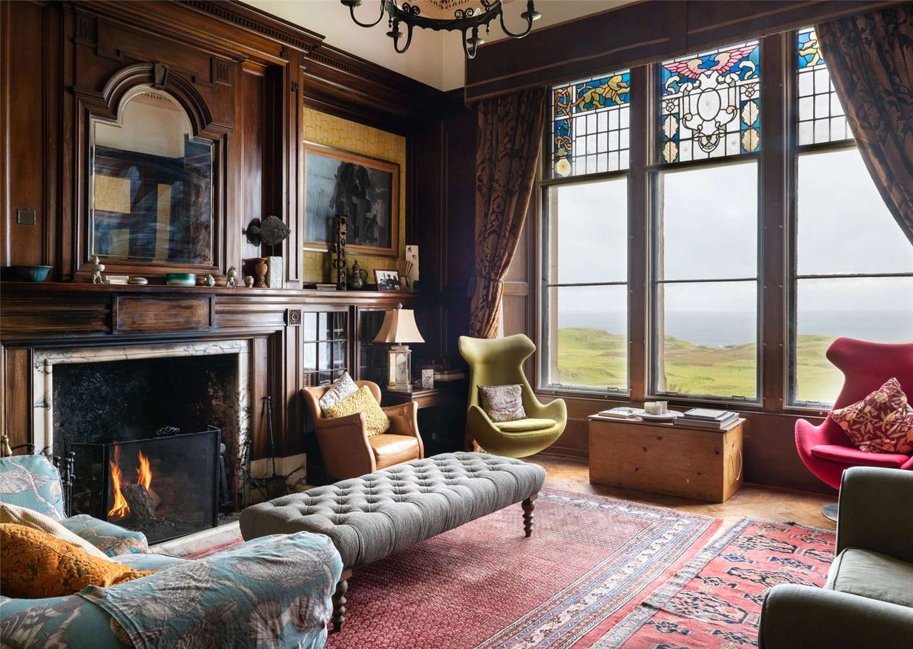 One of the wood panelled reception rooms at Glengorm