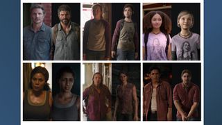 A shot of various characters from The Last of Us show compared to in-game models