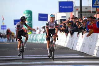 ALTO DA FOIA PORTUGAL FEBRUARY 20 Stage winner Jan Christen of Switzerland and UAE Team Emirates XRG R reacts crossing finish line as stage winner during the 51st Volta ao Algarve em Bicicleta Stage 2 a 1776km stage from Lagoa to Alto da Foia 869m on February 20 2025 in Alto da Foia Portugal Photo by Tim de WaeleGetty Images