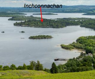 An image of Inchconnachan Island from a distance