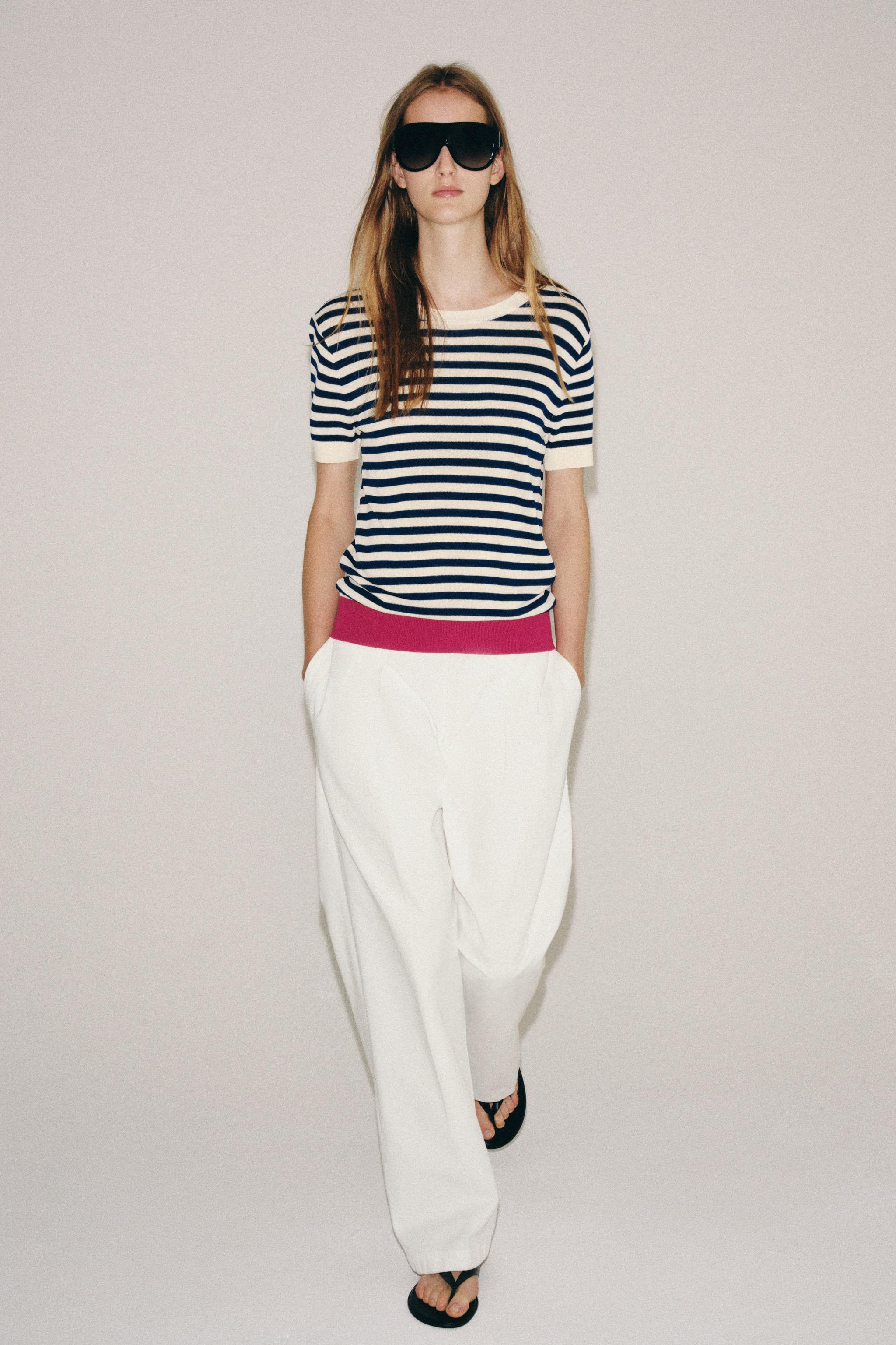 Striped Knit Top - Pink / White - S