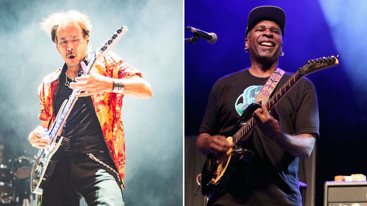 Steve Vai (left) and Vernon Reid perform onstage