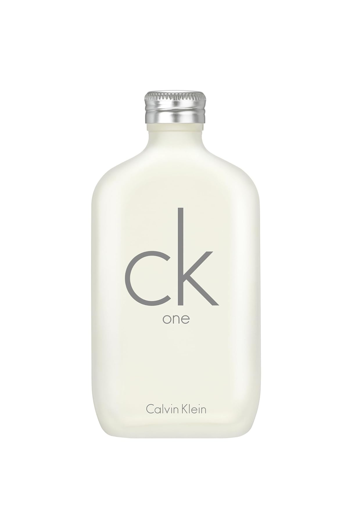A bottle of CK One against a white background.