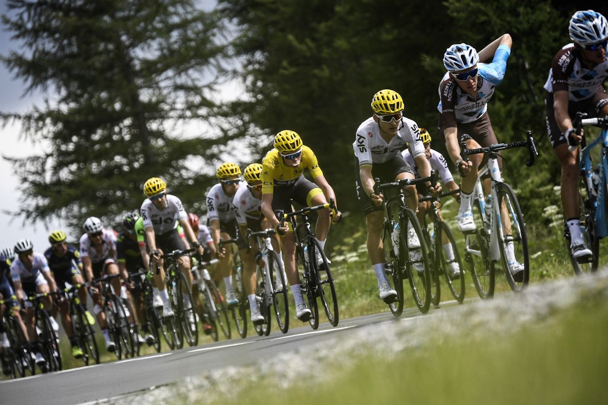 Chris Froome and Team Sky shadow Romain Bardet and AG2R