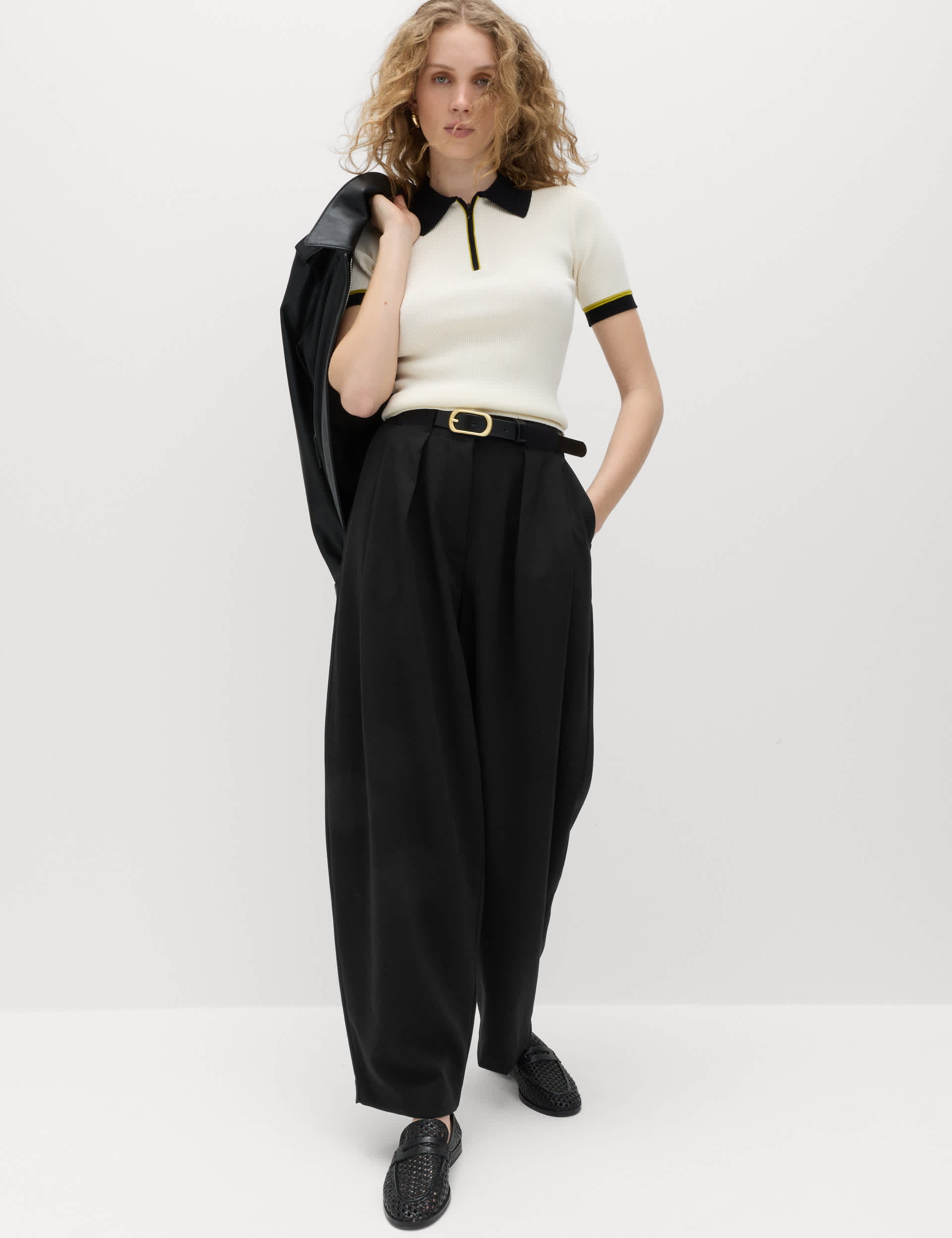 Horseshoe Pleat Front Tapered Trousers