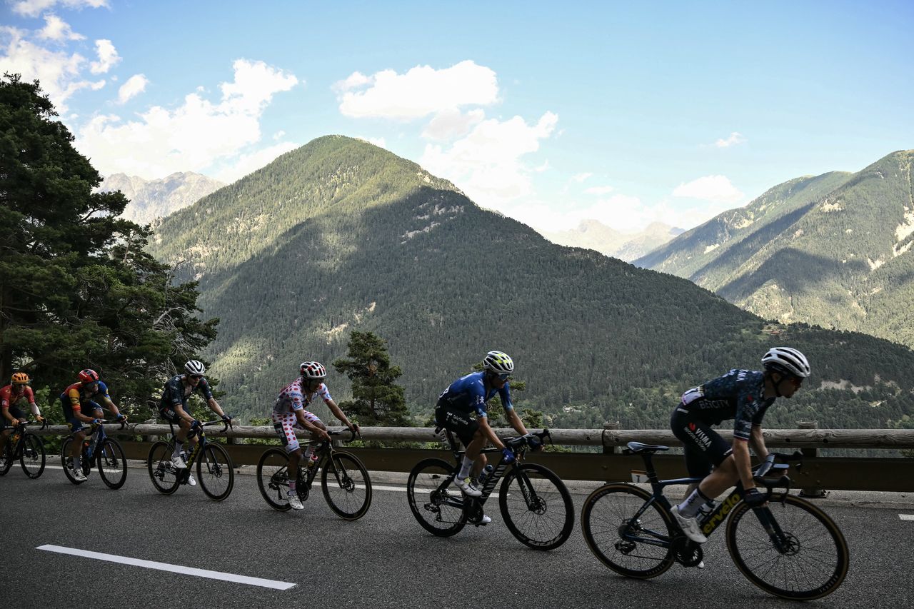 The peloton ascends the Col de la Colmiane at the 2024 Tour de France