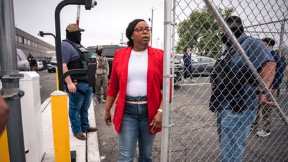 Rep. LaMonica McIver (D-N.J.) at Newark migrant detention facility