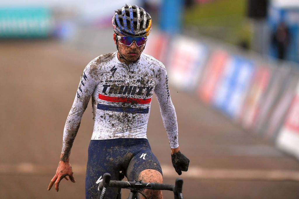 HULST NETHERLANDS JANUARY 03 Arrival Thomas Pidcock of United Kingdom Team Trinity Racing Mud during the 5th Vestingcross World Cup 2021 Mens Elite CX Vestingcross CXWorldCup Hulst on January 03 2021 in Hulst Netherlands Photo by Luc ClaessenGetty Images