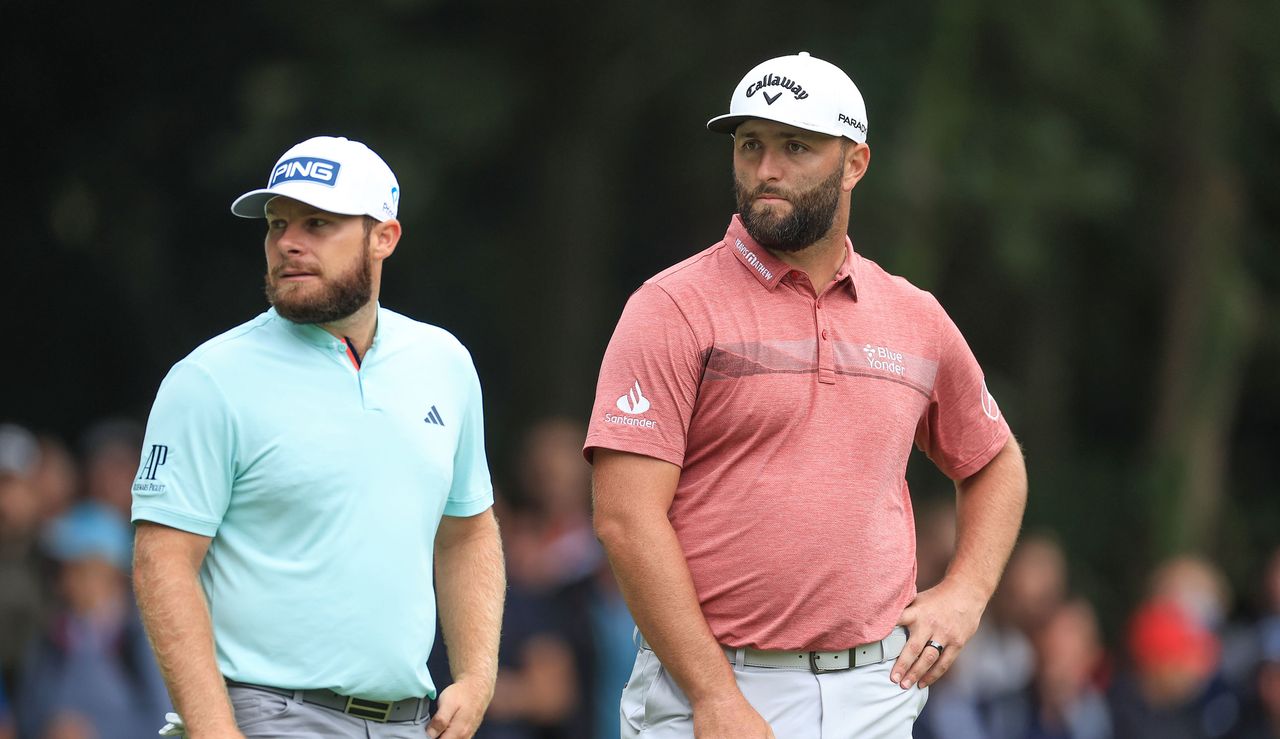 Tyrrell Hatton and Jon Rahm stand next to each other at Wentworth