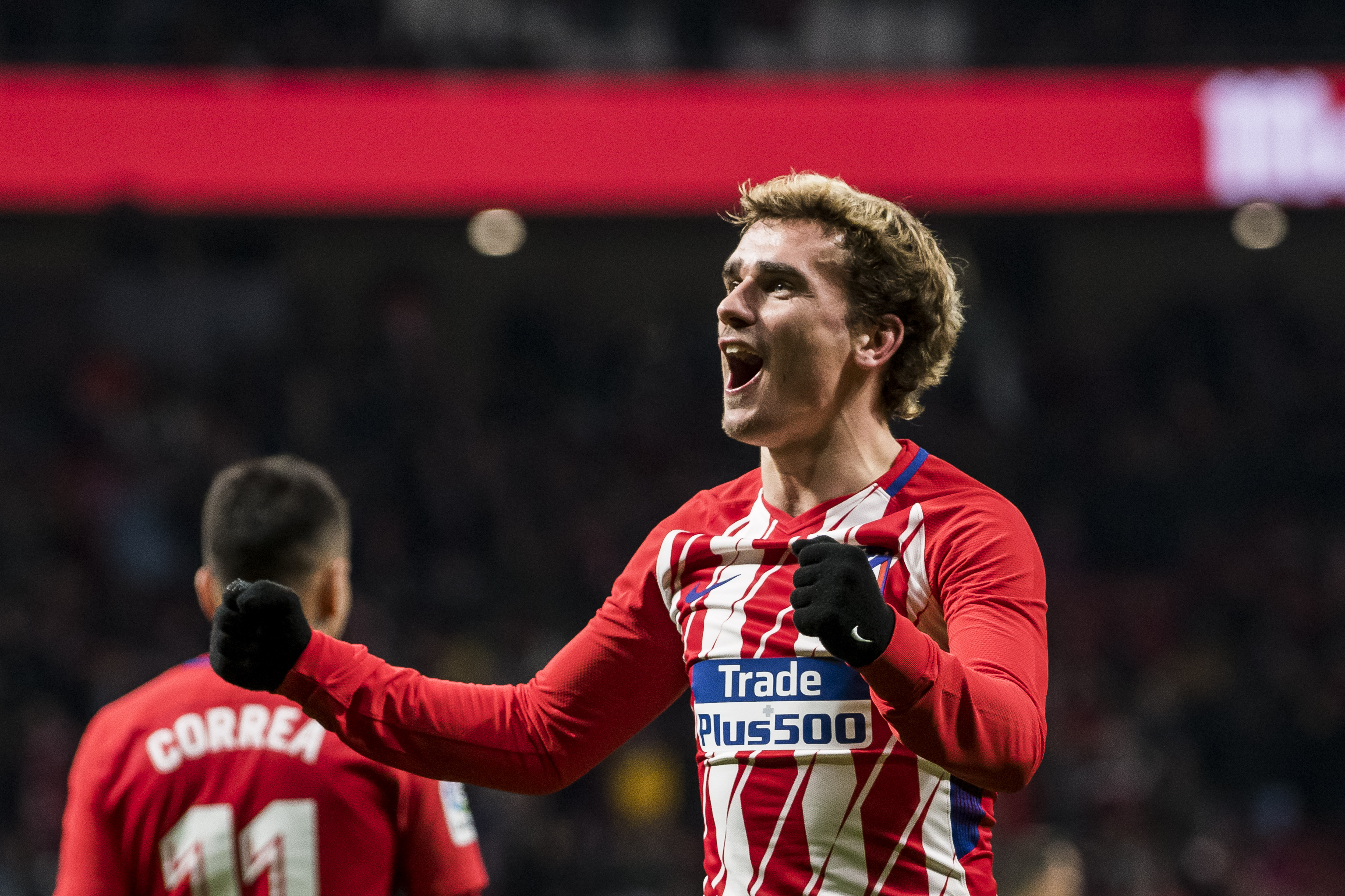 Antoine Griezmann celebrates after scoring for Atletico Madrid against Leganes in February 2018.