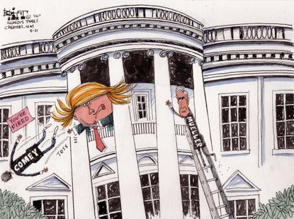 Political cartoon U.S. Trump Russia investigation special counsel Comey Mueller