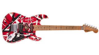 The EVH Striped Series Frankie is heavily relic'd and comes fitted with the EVH D-Tuna for on-the-fly drop D tunings. Pretty neat.