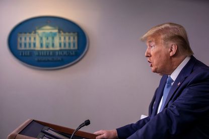 Donald Trump speaks during a briefing in the James Brady Press Briefing Room at the White House on March 21, 2020 