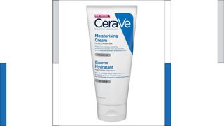 CeraVe Moisturizing Cream with a two-colored grey and blue border around it