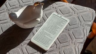 The Onyx Boox Palma's E-Ink display in the sunlight, reading on the Google Play Books app