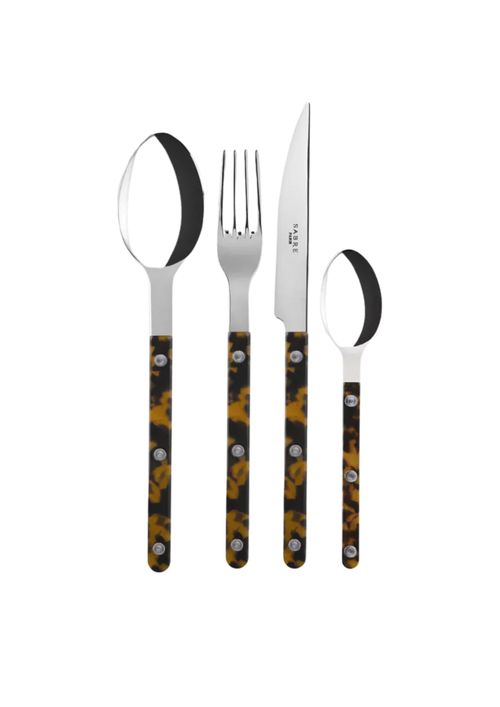 Bistrot Stainless-Steel and Teak Cutlery Faux Tortoise - Set of 4 
