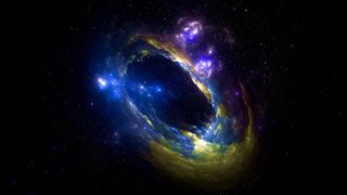 Space background showing a black hole and galaxy.