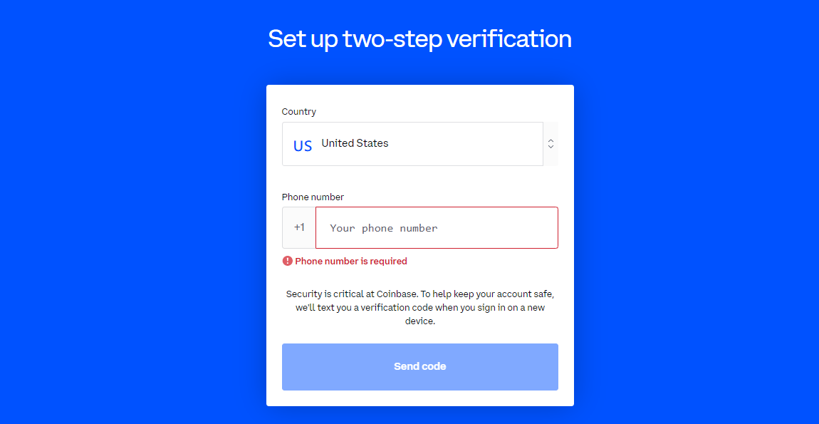 Screenshot of the text verification required for account setup