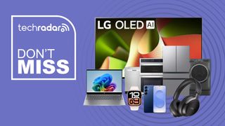 Collage of tech from the Presidents' Day sales including LG TV, appliances, Bose headphones, Surface laptop and Apple Watch