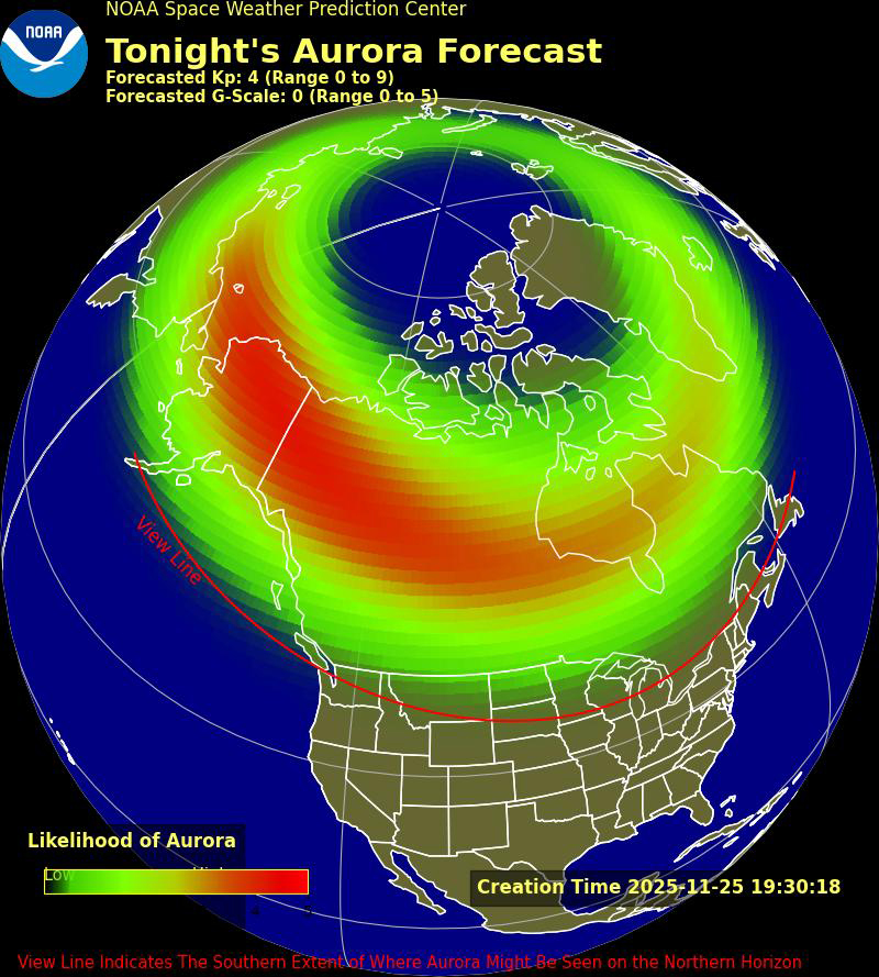 The NOAA aurora forecast for November 25 2025